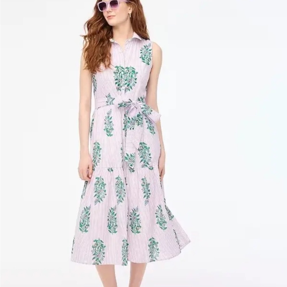 J. CREW Floral Striped Collared Midi Dress Dried Lavender (missing belt)